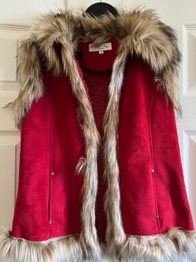 Tasha Polizzi Red Faux Fur-Trim Vest